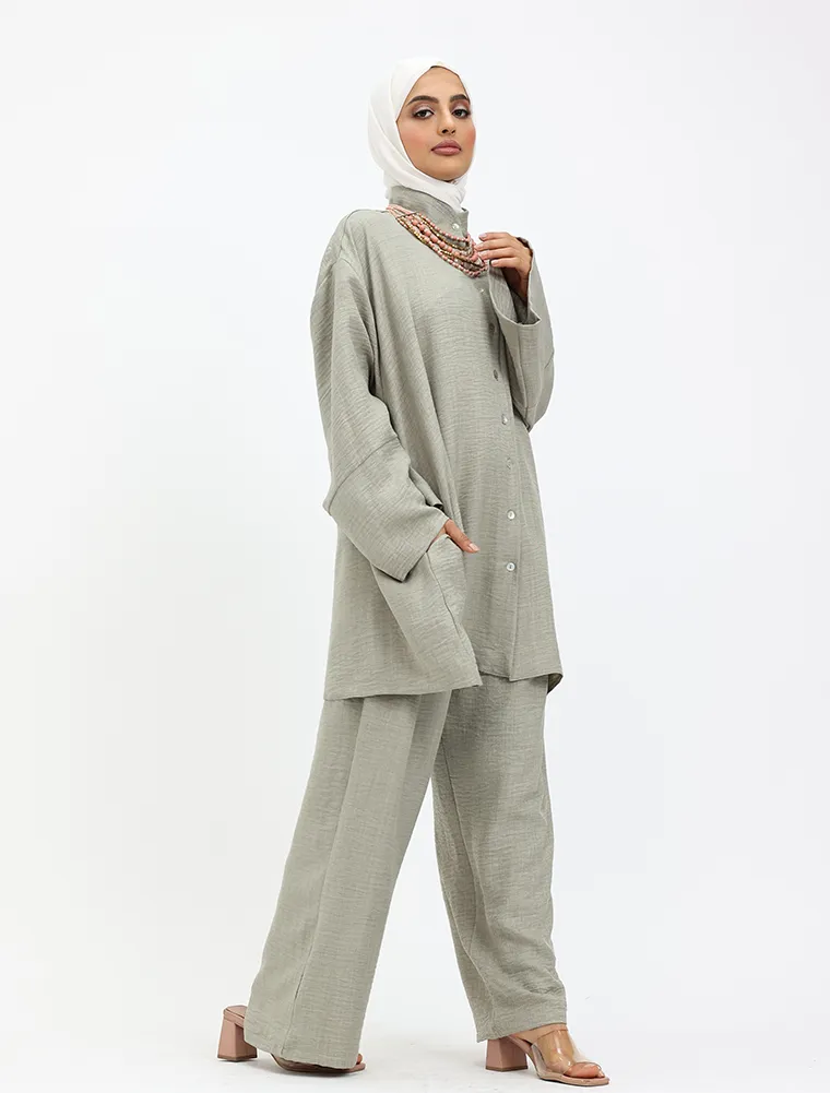 Khaki Linen Feel Casual Co Ord